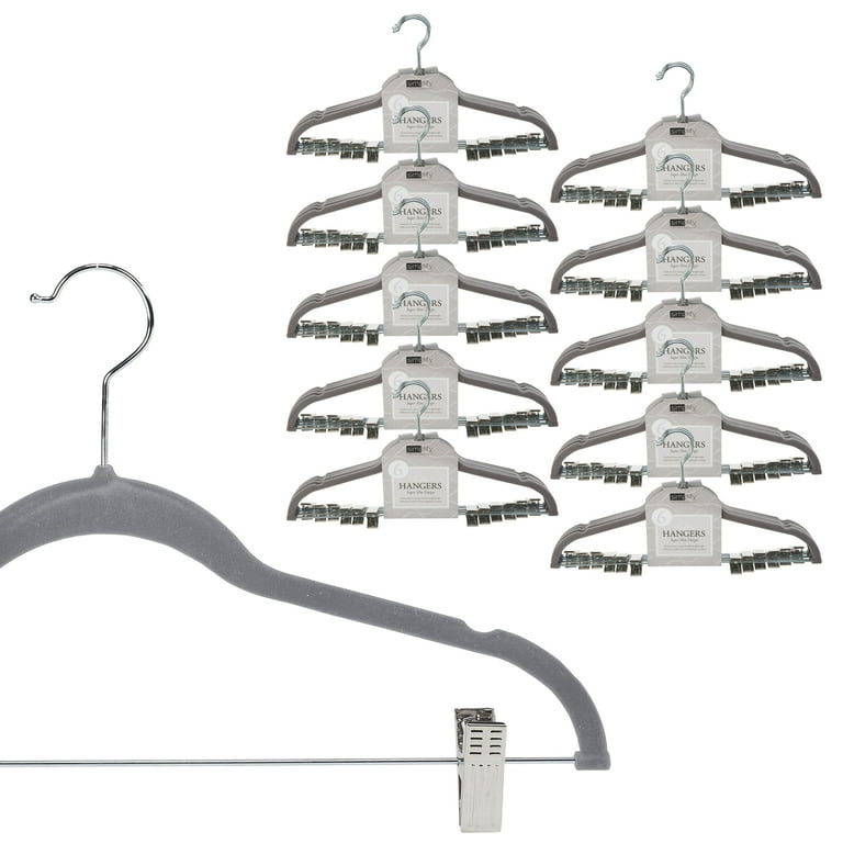 Simplify 60 Pack Velvet Skirt Hangers with Clips in Grey