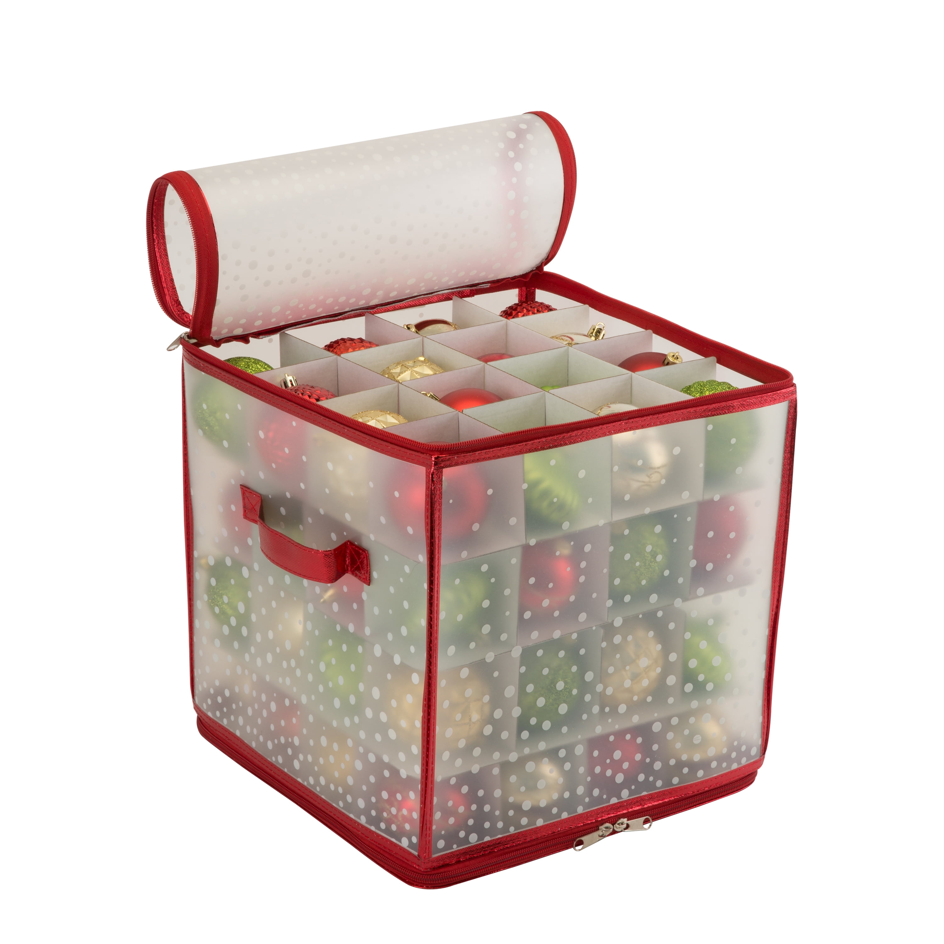 Simplify 64-Count Plastic Ornament Organizer Storage Box, Red
