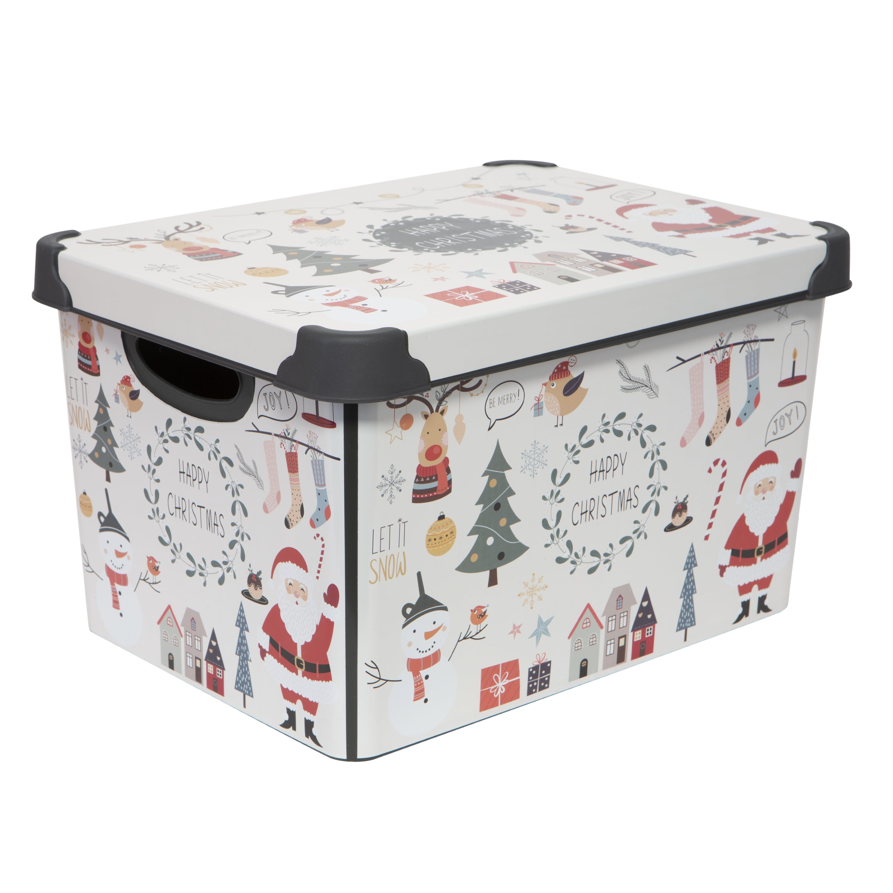 Happy Christmas Design Stackable Plastic Storage Tote with Lid
