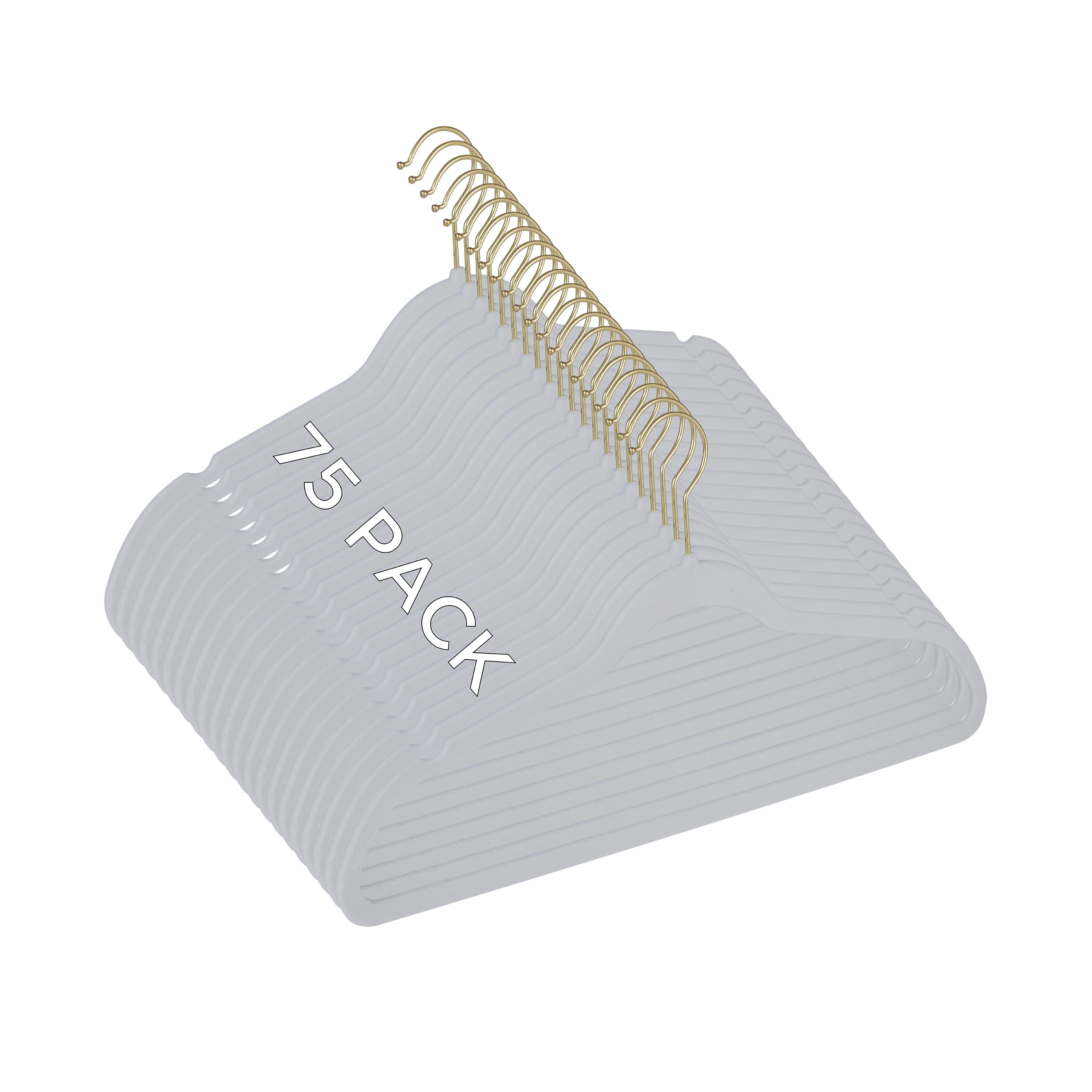 Simplify 75 Pack Slim Velvet Gold Hook Hangers in White