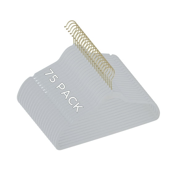 Simplify 75 Pack Slim Velvet Gold Hook Hangers in White