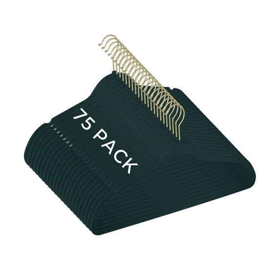 Simplify 75 Pack Velvet Gold Hook Hangers in Emerald
