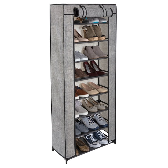 Simplify 8 Tier 24 Pair Shoe Organizer with Fabric Cover in Black