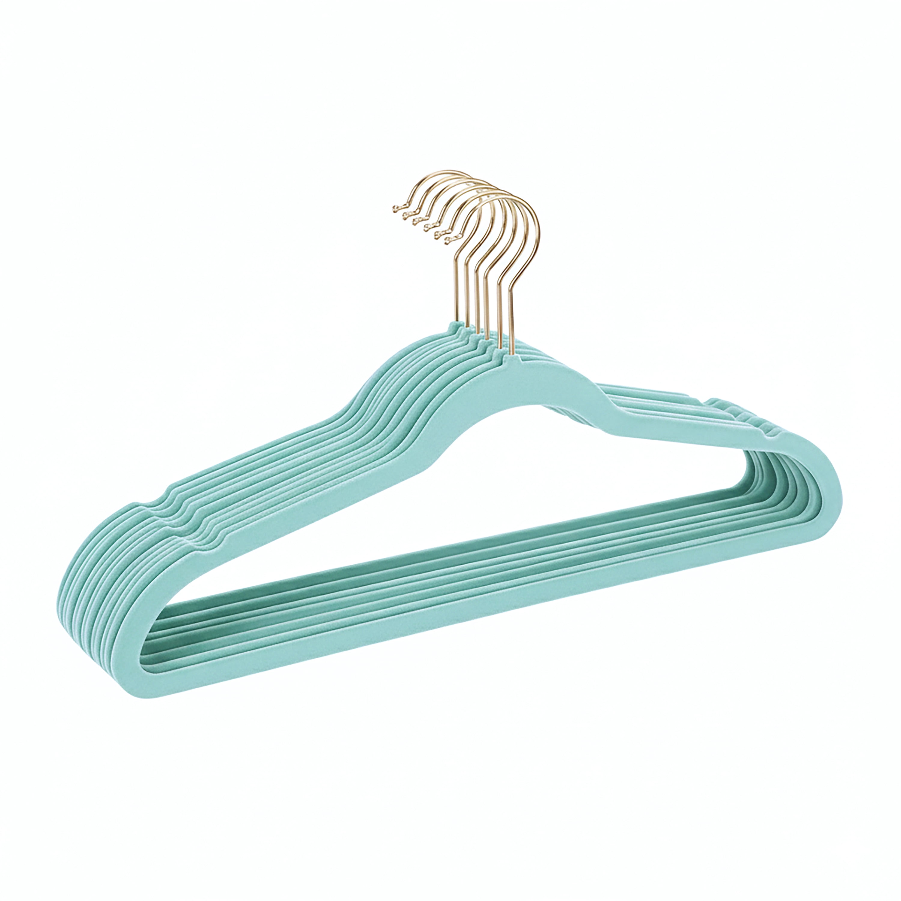Simplify Adult 10 Pack Super Slim Velvet Hangers with Gold Hook in Pool Blue