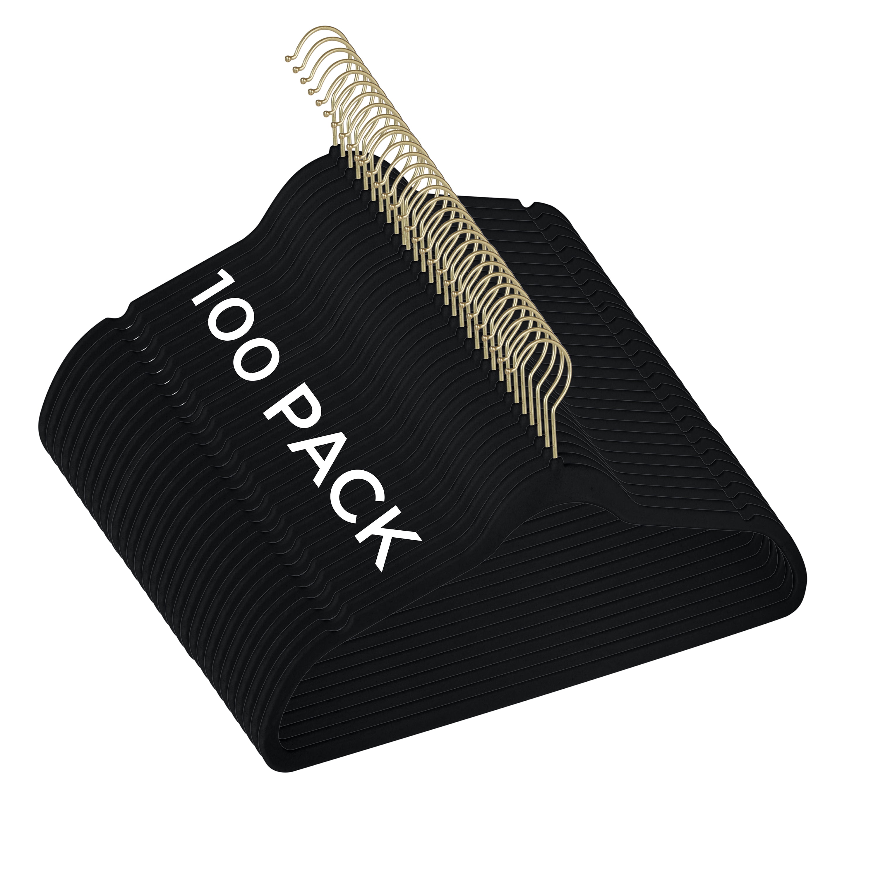 Simplify Adult 100 Pack Slim Velvet Gold Hook Hangers in Black - Walmart.com