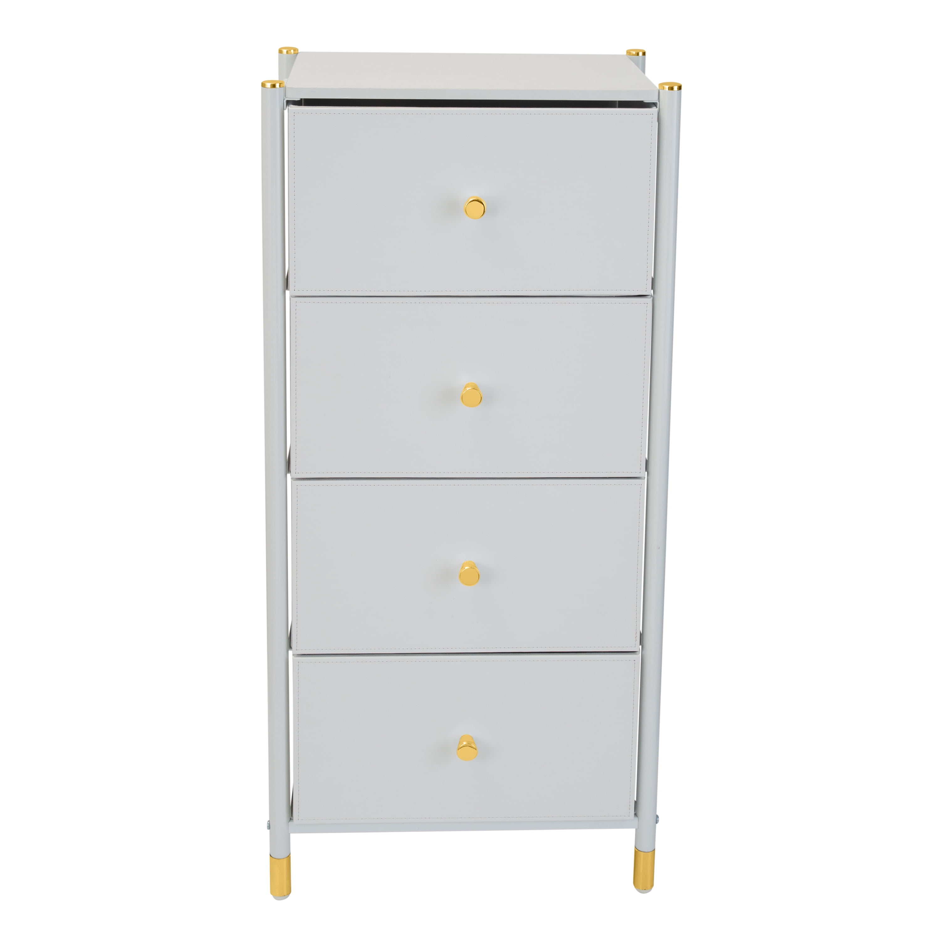 White Vertical 4-Drawer Dresser with Gold Accents
