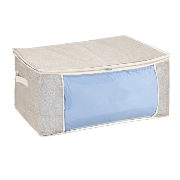 Simplify Faux Jute Blanket Storage Bag with See-Through Window Display