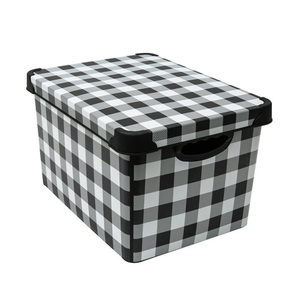 Simplify Checkered Black and White Plastic Storage Tote Bin