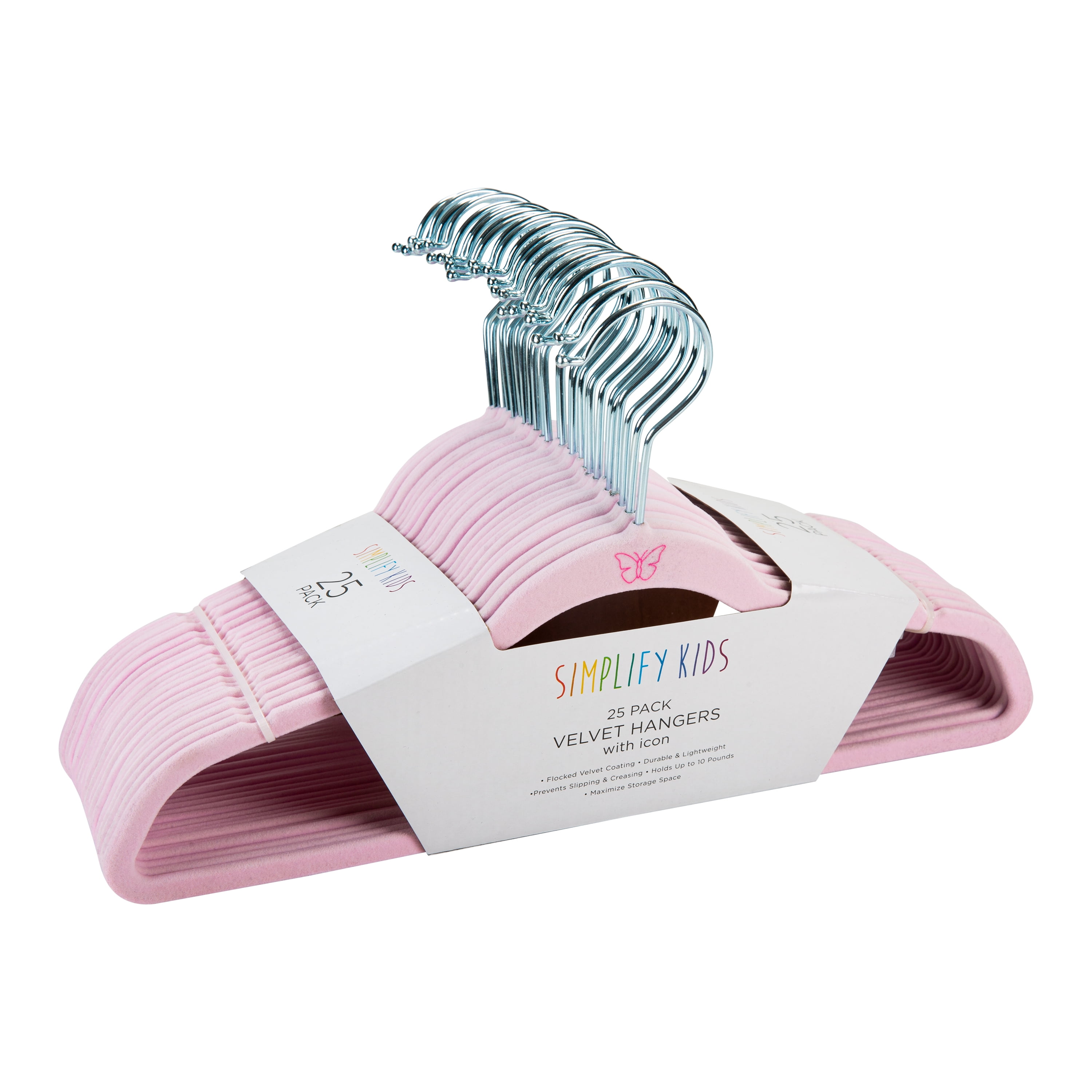 Simplify Child 200 Pack Velvet Shirt Hangers with Butterfly Icon in Blush