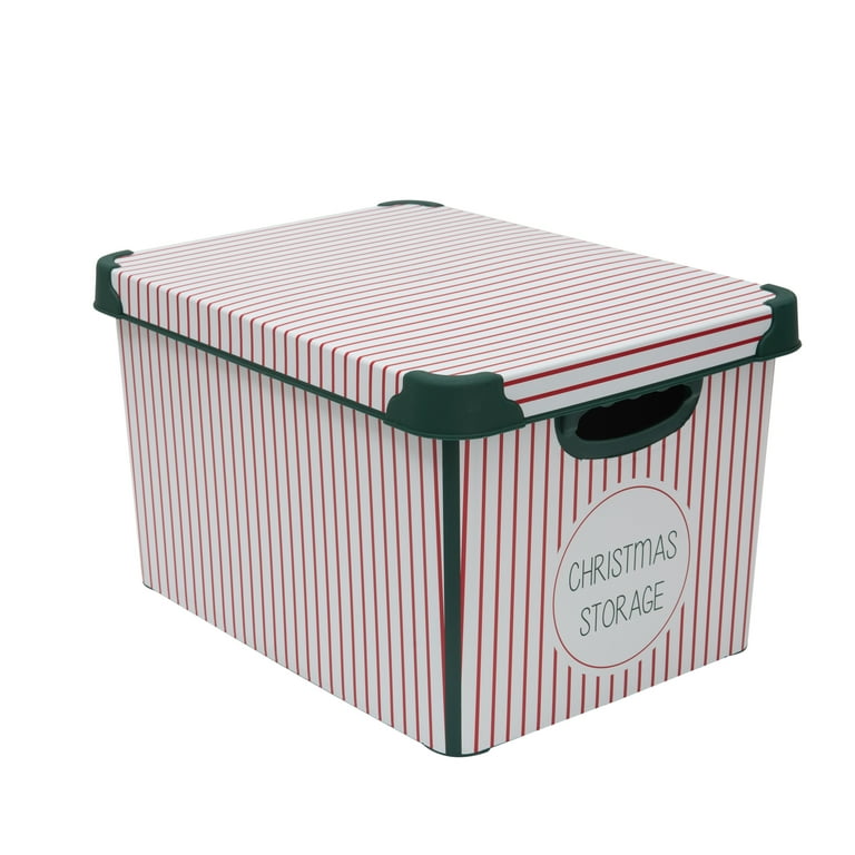 Simplify Christmas Stripe Design 60 Ornament Storage Tote Bin in Green