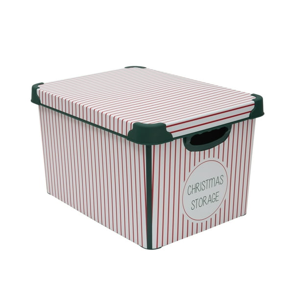 Simplify Christmas Stripe Design 60 Ornament Storage Plastic Tote Bin in Green