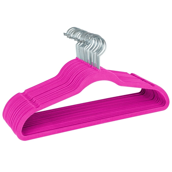 Simplify 100 Pack Durable Velvet Clothing Hangers in Pink