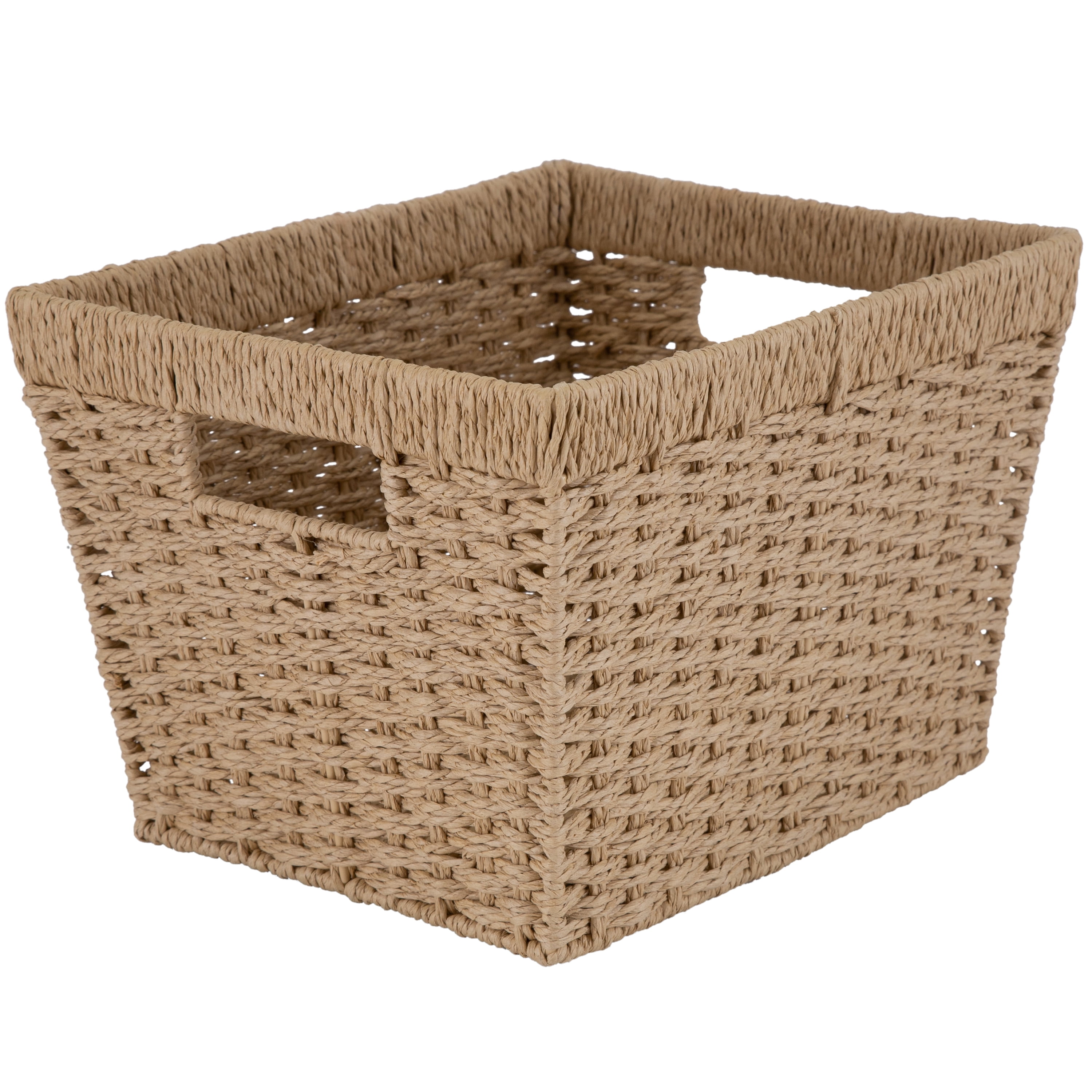 Large Beige Paper Rope Rectangular Storage Basket with Handles