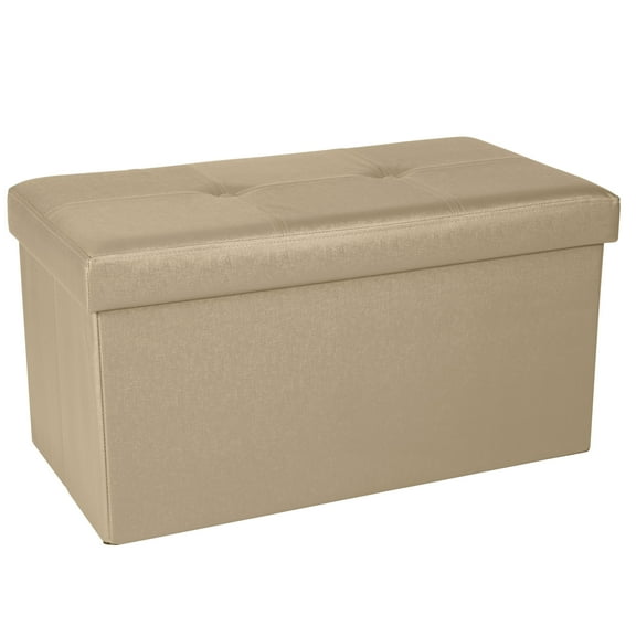 Simplify Faux Leather Double Folding Storage Ottoman Metallic Gold