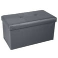 thumbnail image 1 of Simplify Faux Leather Double Folding Storage Ottoman Metallic Pewter, 1 of 6