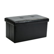 Simplify Faux Leather Double Folding Storage Ottoman in Black
