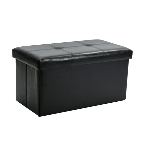 Simplify Faux Leather Double Folding Storage Ottoman in Black