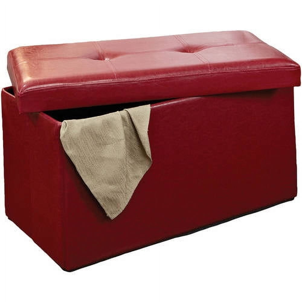 Simplify Faux Leather Double Folding Storage Ottoman in Red