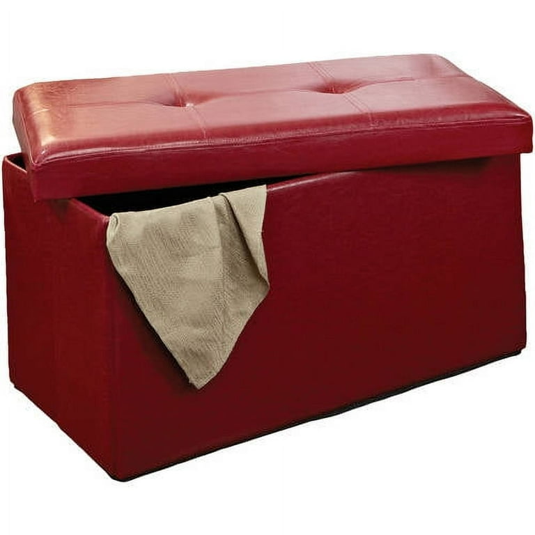 Red faux leather storage ottoman deals