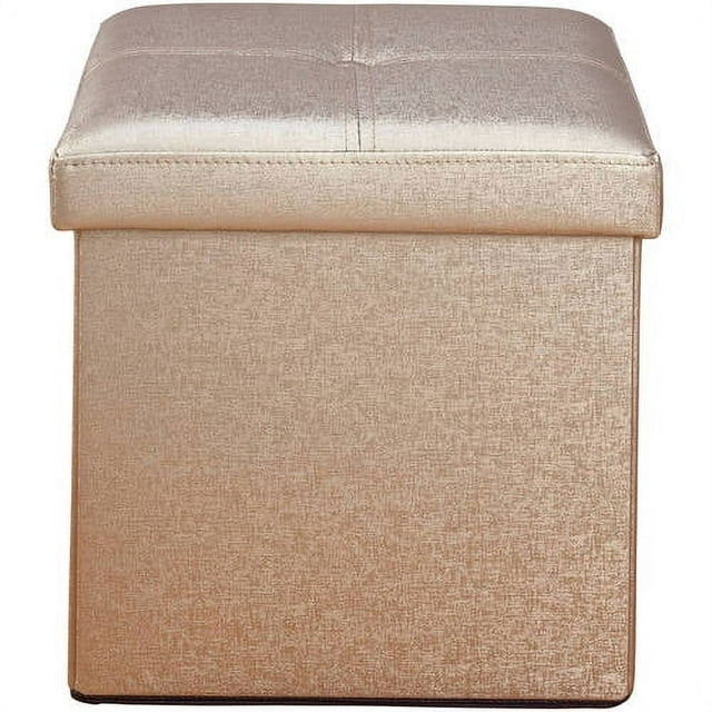 Simplify Faux Leather Folding Storage Ottoman Cube, Classic Decor, Metallic Bronze