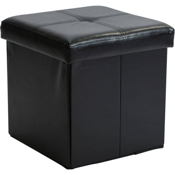 Simplify Faux Leather Folding Storage Ottoman Cube in Black