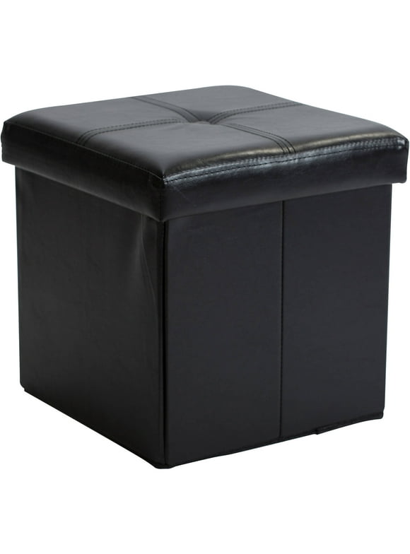 Simplify Faux Leather Folding Storage Ottoman Cube in Black