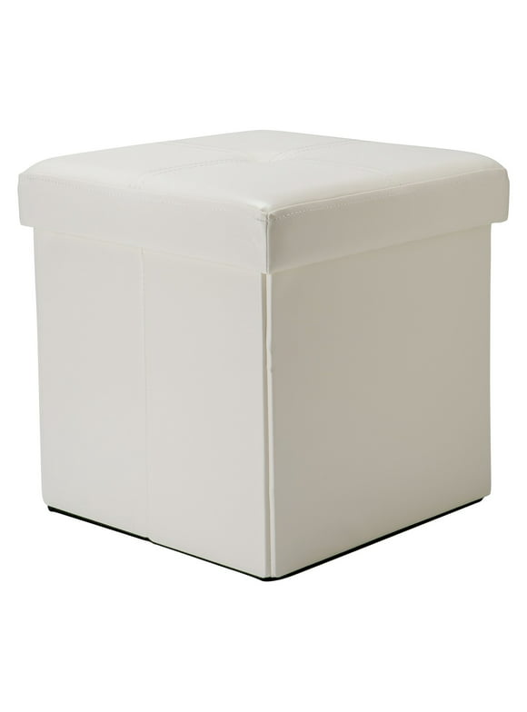 Simplify Faux Leather Folding Storage Ottoman Cube in Ivory