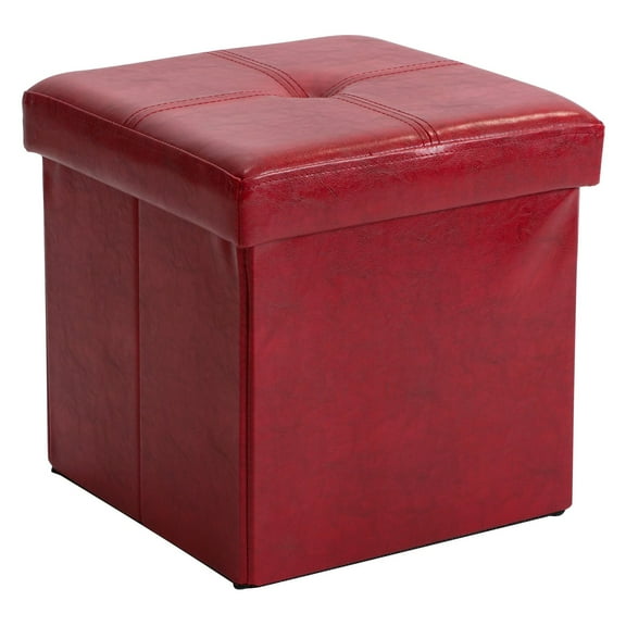 Simplify Faux Leather Folding Storage Ottoman Cube in Red