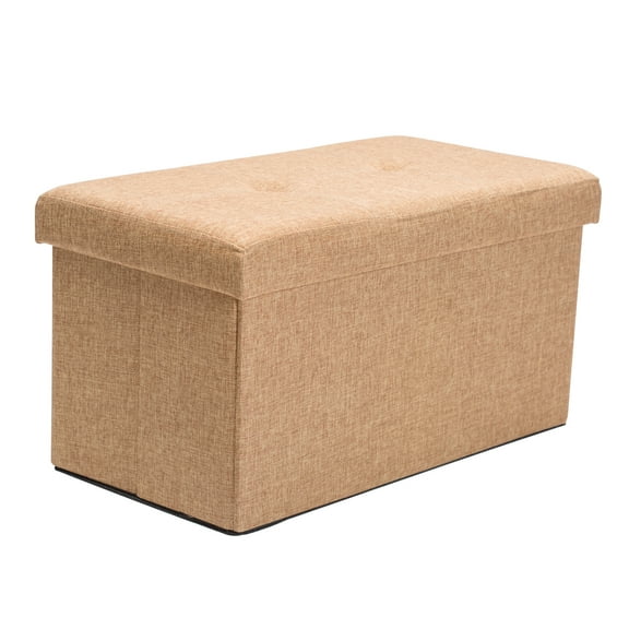 Simplify Faux Linen Double Folding Storage Ottoman in Camel