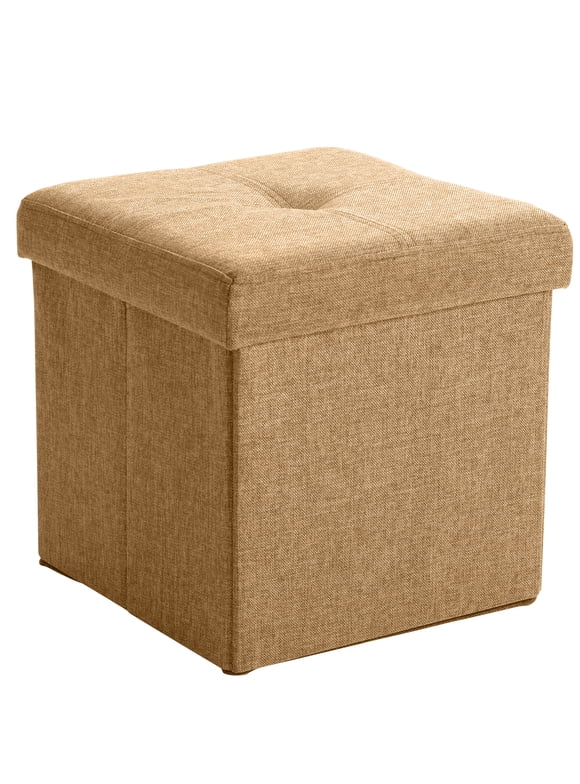 Simplify Faux Linen Folding Storage Ottoman Cube in Camel