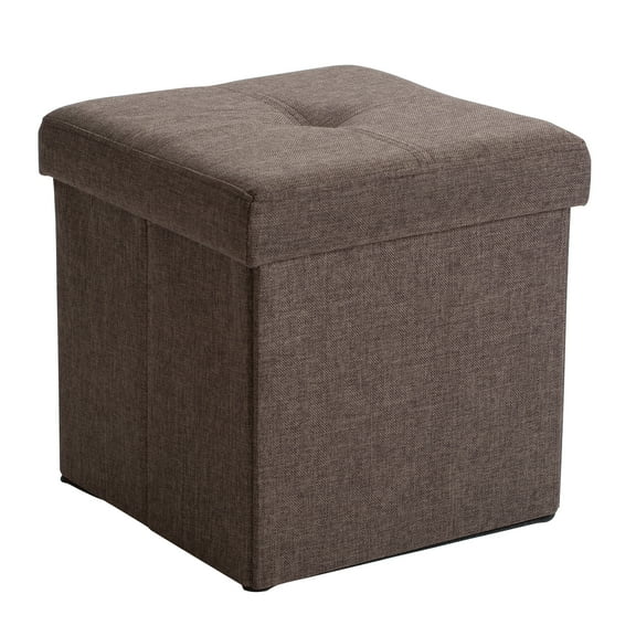 Simplify Faux Linen Folding Storage Ottoman Cube in Espresso