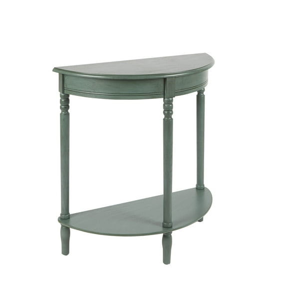 Simplify Half Round Wood Accent Table with Shelf, Antique Teal Finish