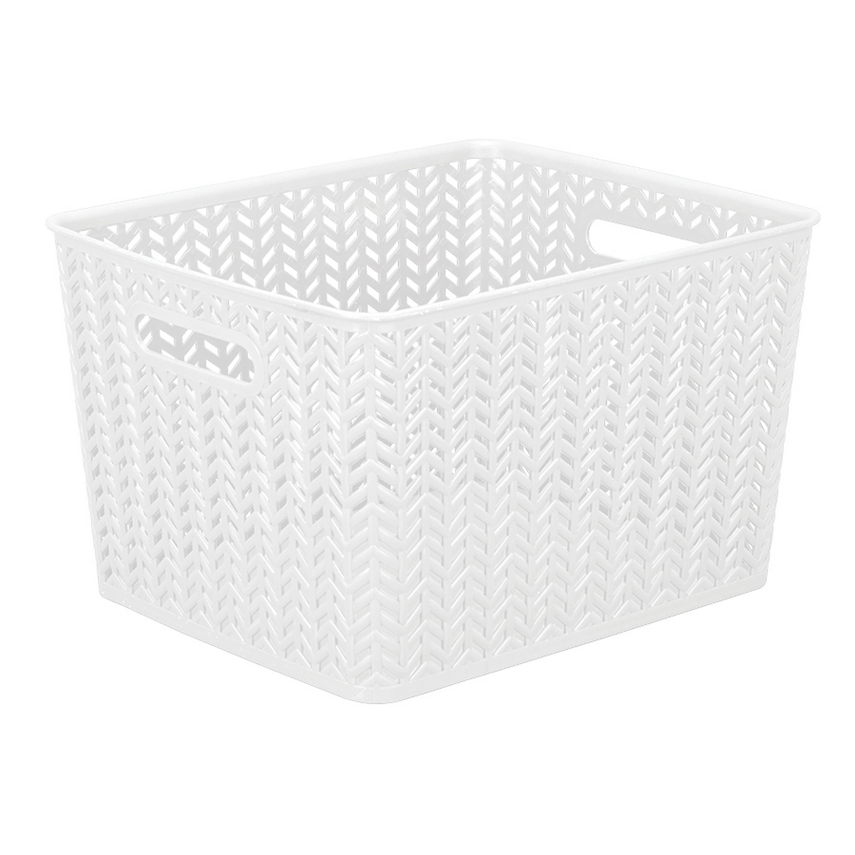 Simplify Herringbone Storage Bin, White, Large (13.75"x11.50"x8.75