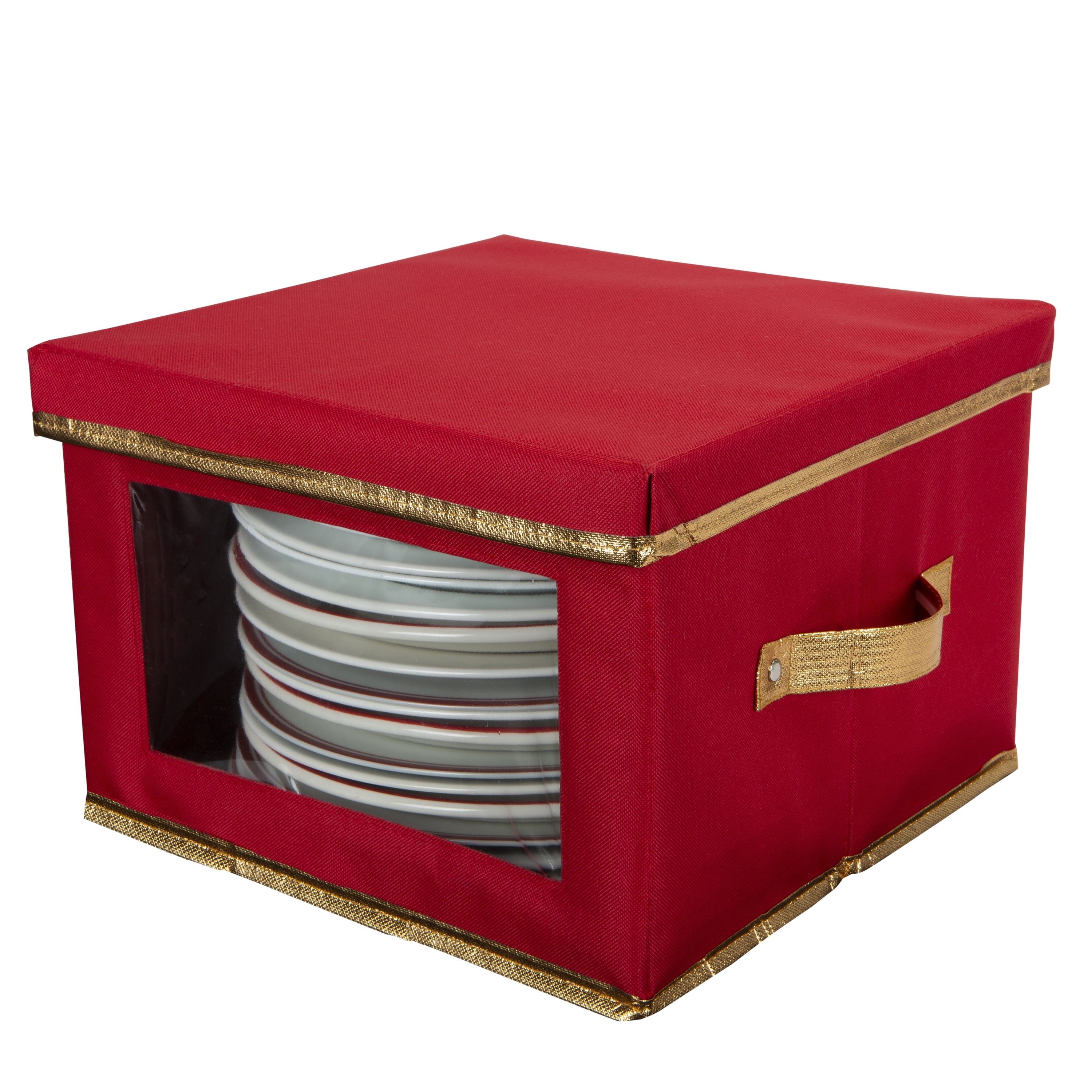 Red Polyester Dinner Plate Storage Box with Felt Dividers