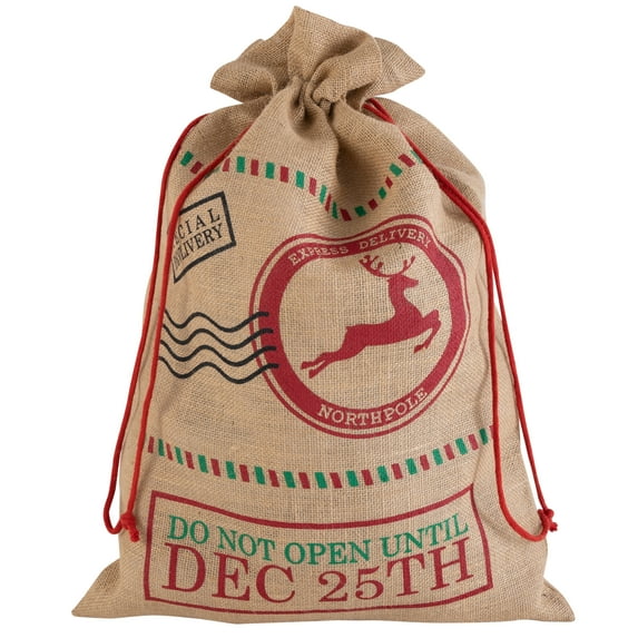 Simplify Holiday Large Jute Gift Sack with Drawstring Closure, 1 Piece Assorted