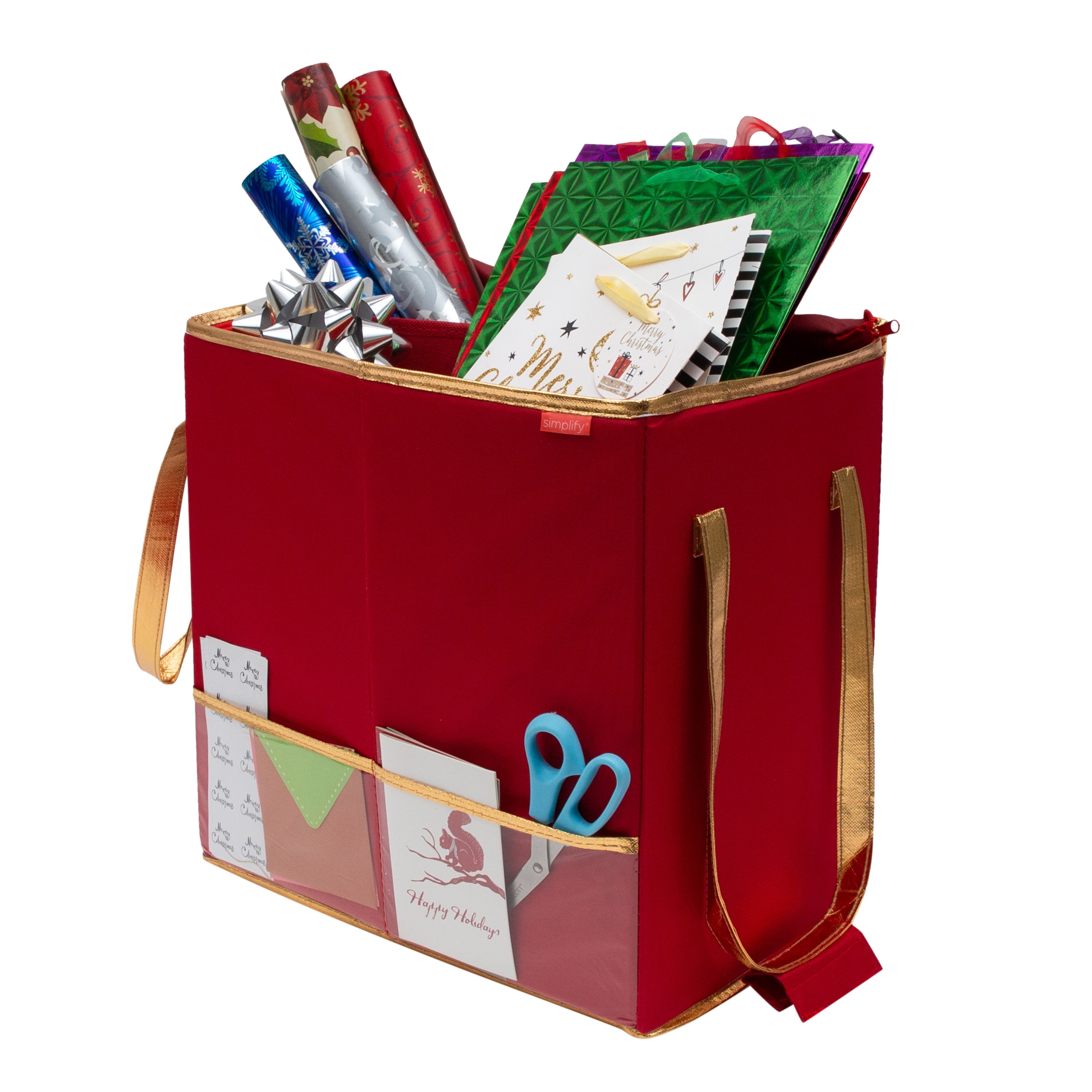 Simplify Holiday Storage Gift Bag and Supplies Fabric Organizer, Red