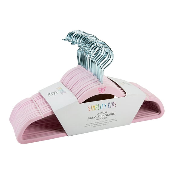 Simplify Kid's 25 Pack Velvet Child Shirt Hangers with Butterfly Icon in Blush Pink