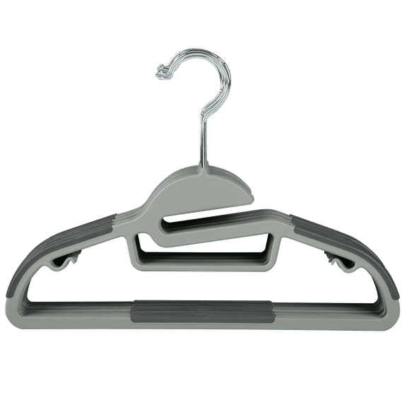 Simplify Kid's Non Slip Plastic Collar Saver Child Clothing Hangers, 12 Pack, Light Gray