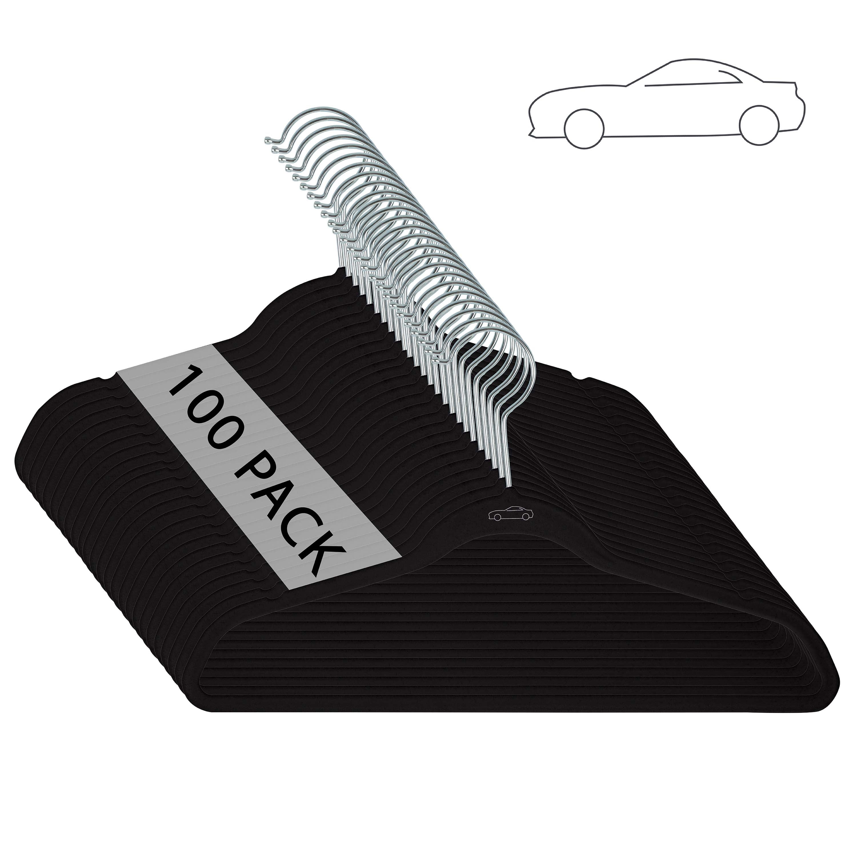 Simplify Kids 100 Pack Velvet Shirt Hangers with Race Car Icon in Black