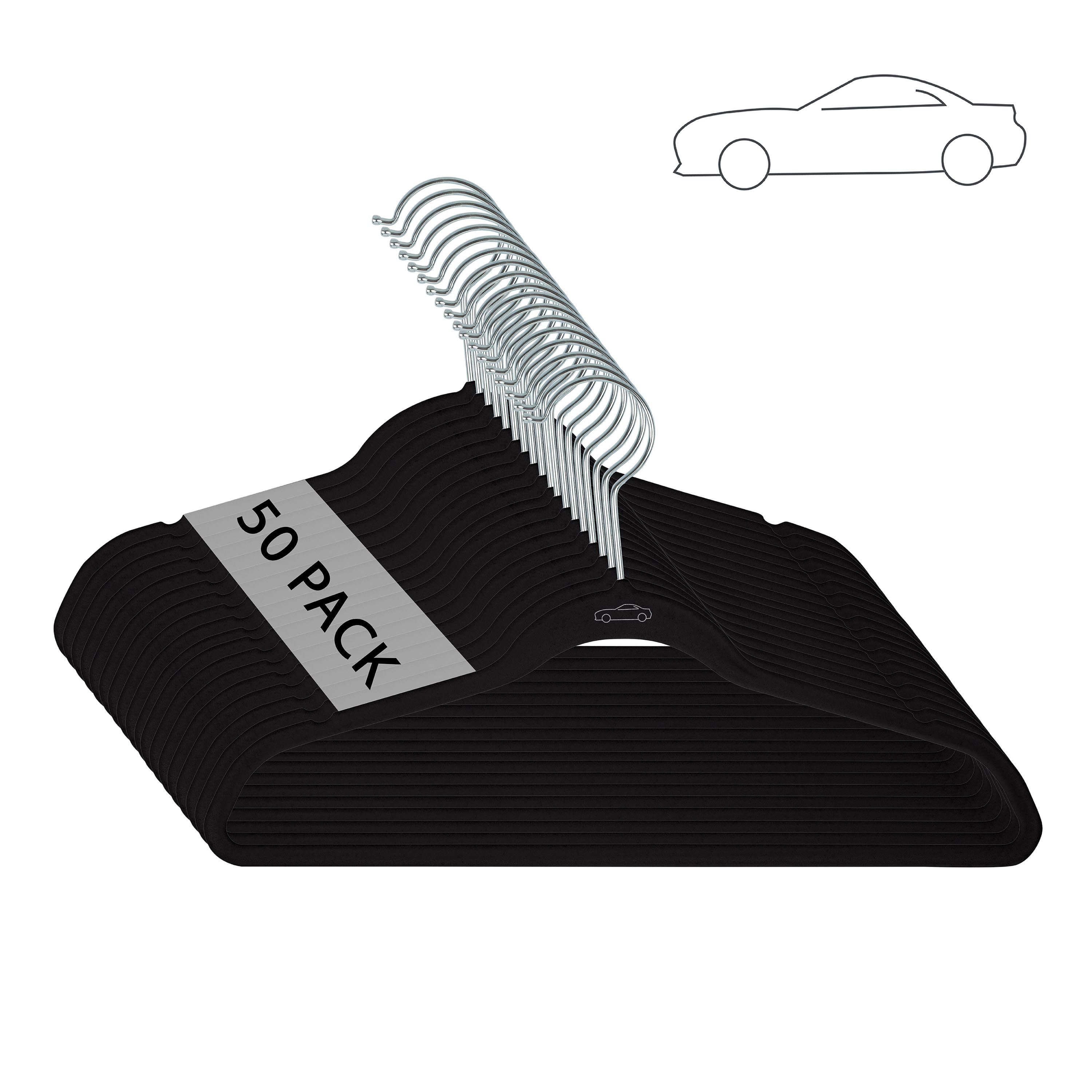 Simplify Kids 50 Pack Velvet Shirt Hangers with Race Car Icon in Black