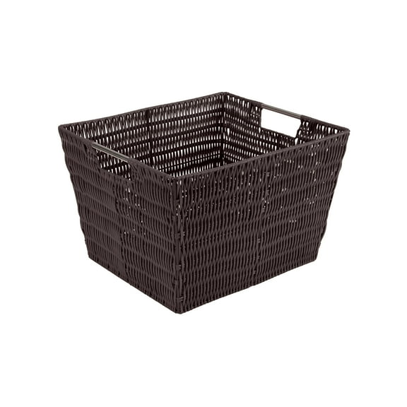 Simplify Large Built-in-Handles Rattan Storage Tote Basket, Chocolate