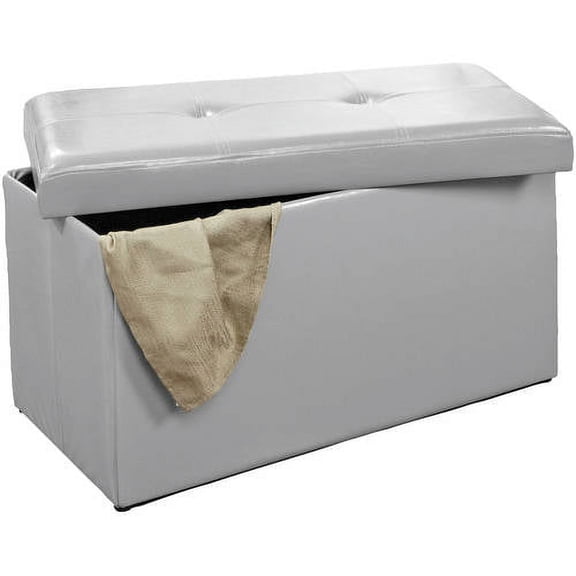 Simplify Laux Leather Double Folding Ottoman, Gray (30x16x16)