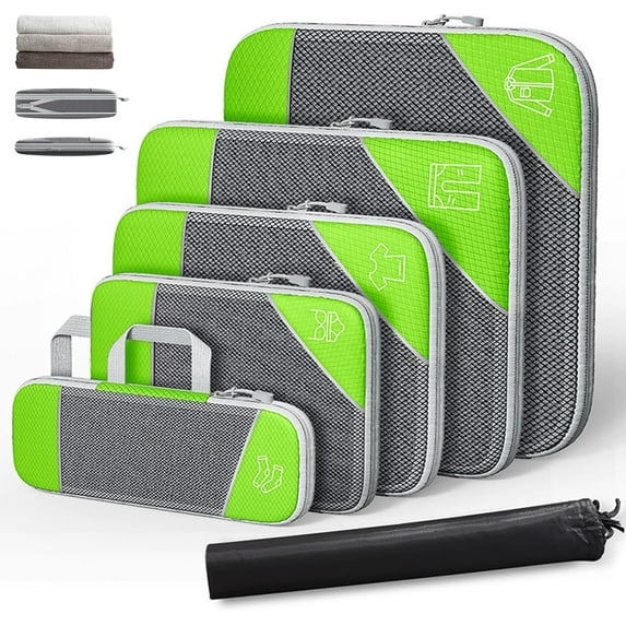Simplify Living Compression Packing Cubes, 6 Set Double Zip Simplify Living Compression Bags for Travel Essentials, Handy Helper Expandable Luggage Organizers for Suitcase(green)