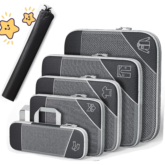 Simplify Living Compression Packing Cubes for Travel, Tripped Compression Packing, 5 Set Compressible, Travel Essentials (black)