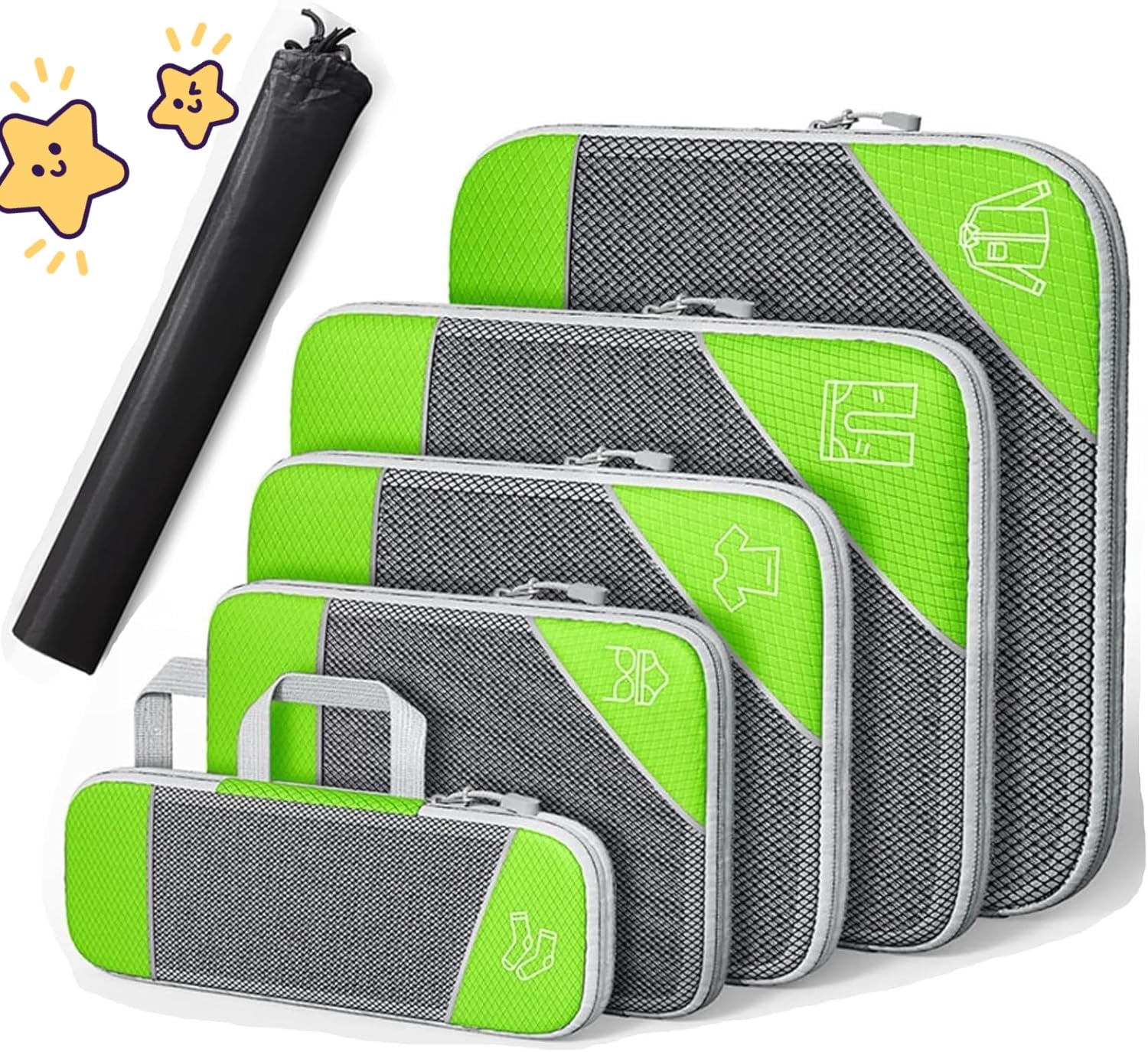 Simplify Living Compression Packing Cubes for Travel, Tripped Compression Packing, 5 Set Compressible, Travel Essentials (green)