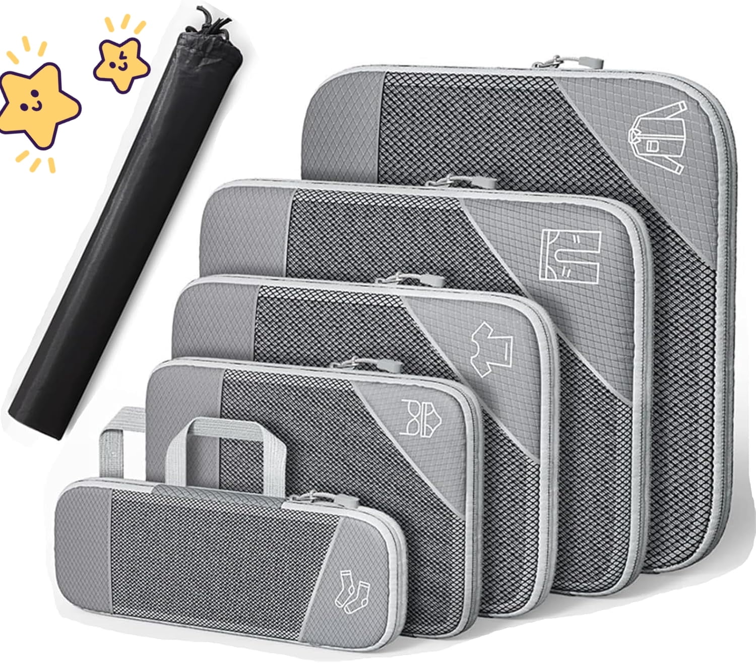 Simplify Living Compression Packing Cubes for Travel, Tripped Compression Packing, 5 Set Compressible, Travel Essentials (grey)