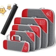 thumbnail image 1 of Simplify Living Compression Packing Cubes for Travel, Tripped Compression Packing, 5 Set Compressible, Travel Essentials (red), 1 of 6