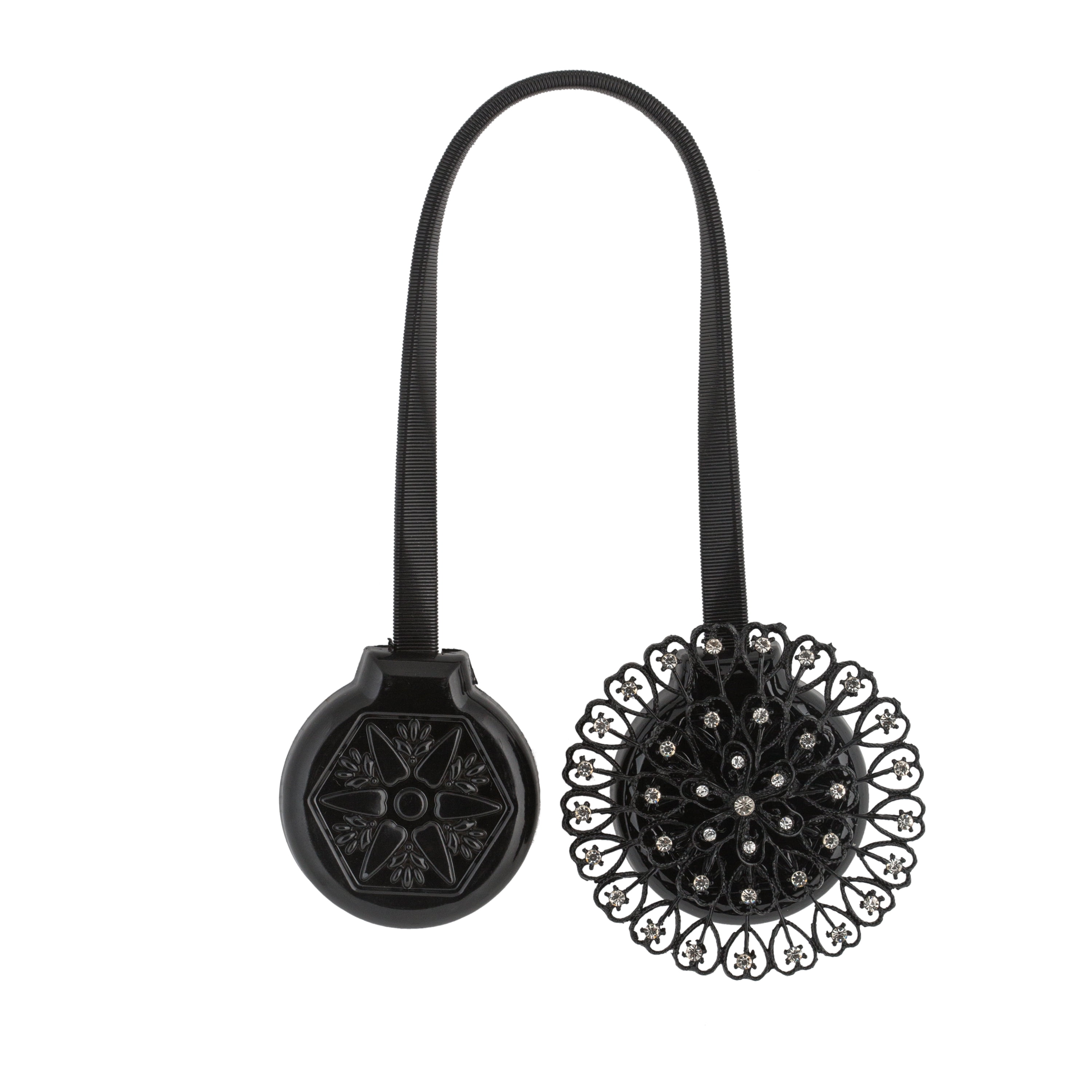 Black Ornate Magnetic Iron Curtain Tie Back Set