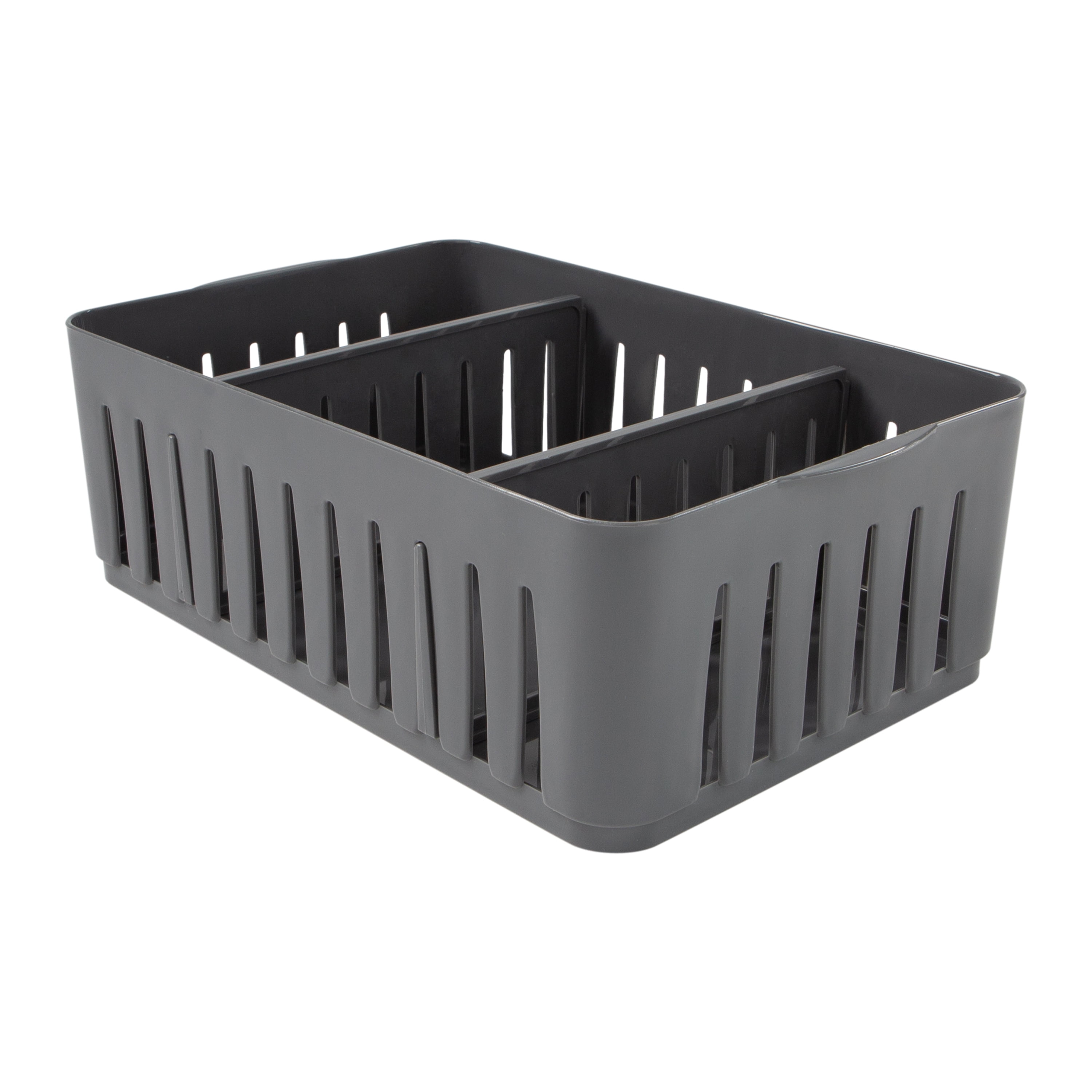 Medium Gray Plastic Stackable Organizer Bin with Adjustable Dividers