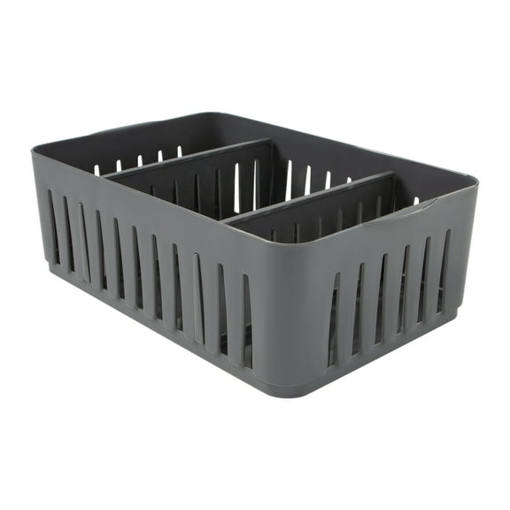 Simplify Medium Plastic Stackable Organizer Storage Basket with Adjustable Dividers in Grey